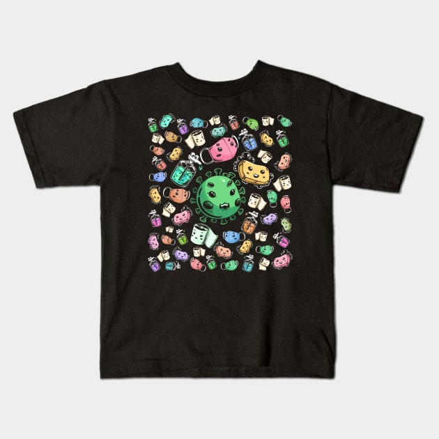 Corona virus cartoon character colorful Kids T-Shirt by Rothana